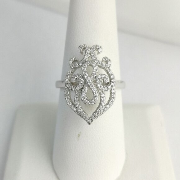 Sterling silver cz Arabesque cocktail ring size 8 🆕 - Picture 4 of 7